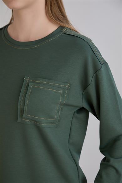 Dikiş Detay Modal Sweat Takım Haki