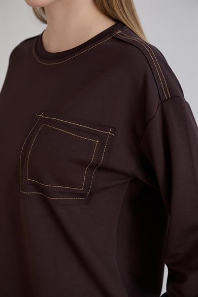 Dikiş Detay Modal Sweat Takım Kahverengi