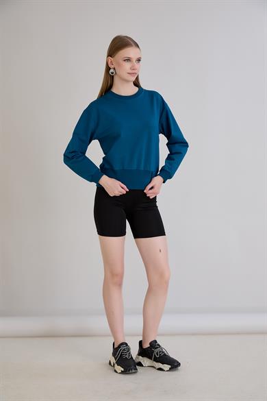 Eteği Üç Düğmeli Sweatshirt Petrol