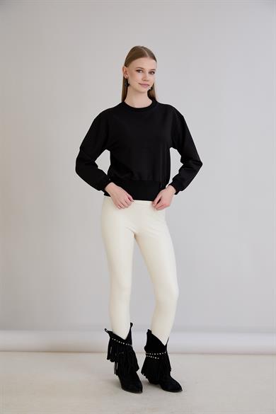 Eteği Üç Düğmeli Sweatshirt Siyah