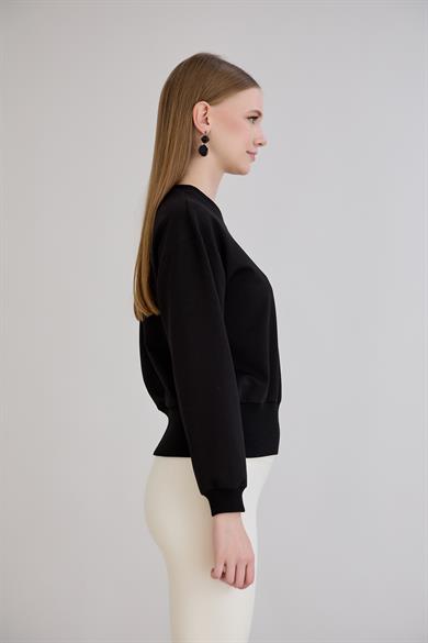 Eteği Üç Düğmeli Sweatshirt Siyah