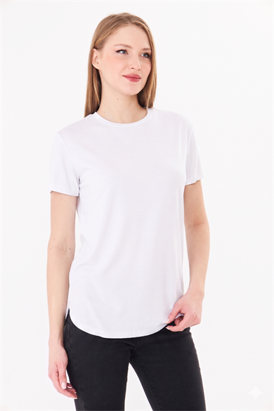 Etek Ve Kolları Pis Dikişli Tshirt Ekru