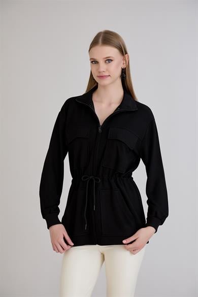 Fermuarlı Dik Yaka Sweatshirt Siyah