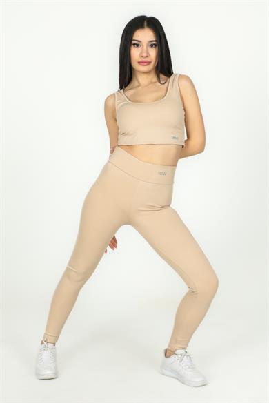 Fitilli Kumaş Basic Model Tayt Bej