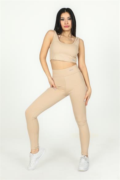 Fitilli Kumaş Basic Model Tayt Bej