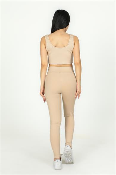 Fitilli Kumaş Basic Model Tayt Bej