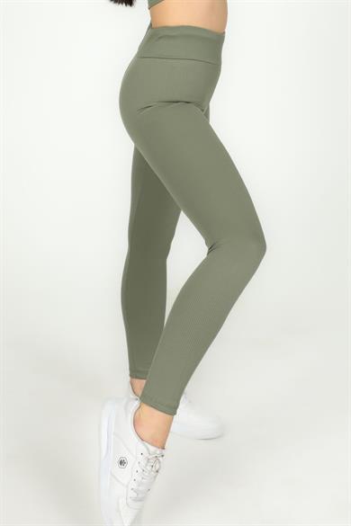 Fitilli Kumaş Basic Model Tayt Haki