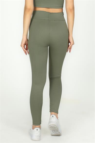 Fitilli Kumaş Basic Model Tayt Haki