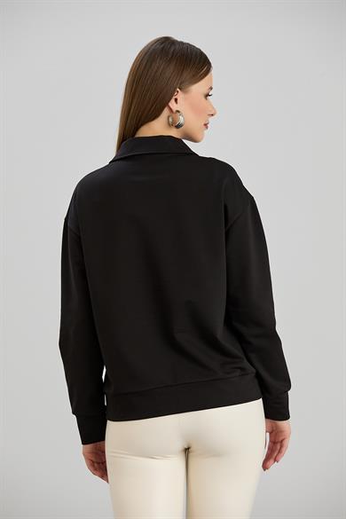Geniş Patlı İki İplik S-Shirt Siyah
