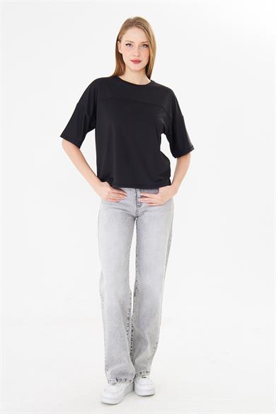 Göğüs Panelli Rahat Kalıp Basic Tshirt Siyah