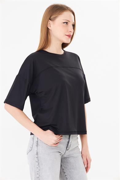 Göğüs Panelli Rahat Kalıp Basic Tshirt Siyah