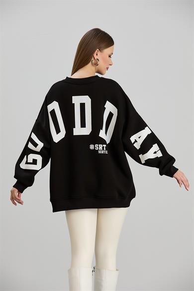 Good Day Baskılı Üç İplik Sweat Siyah