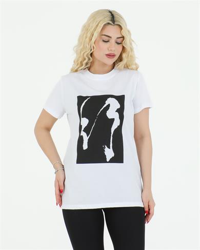 Grafik Desenli Tshirt Beyaz