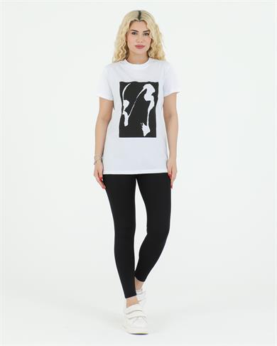 Grafik Desenli Tshirt Beyaz