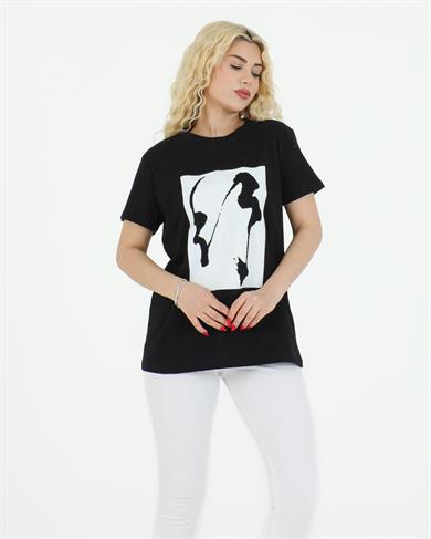 Grafik Desenli Tshirt Siyah