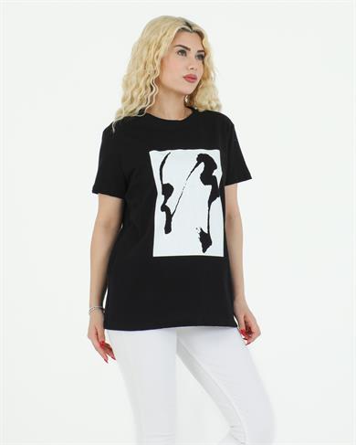 Grafik Desenli Tshirt Siyah