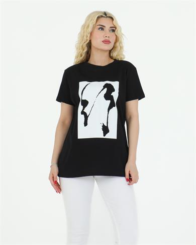 Grafik Desenli Tshirt Siyah