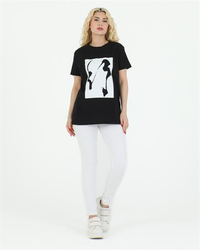 Grafik Desenli Tshirt Siyah