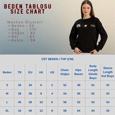 Güneş Baskılı Bisiklet Yaka Üç İplik Sweat Siyah