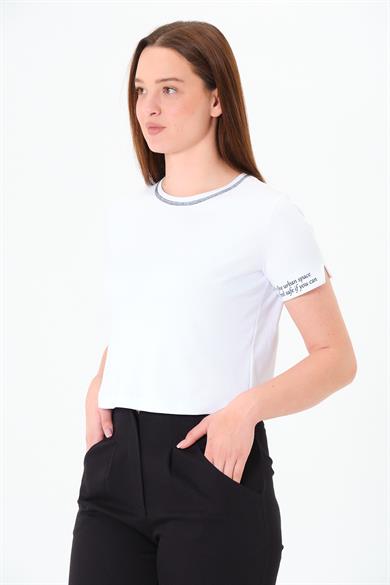Karyoka Dikişli Tshirt Beyaz
