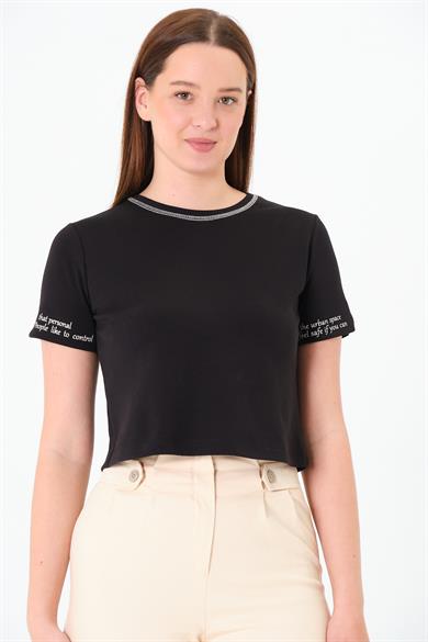 Karyoka Dikişli Tshirt Siyah