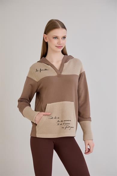 Kanguru Cepli Triko Garnili Sweatshirt Kahverengi