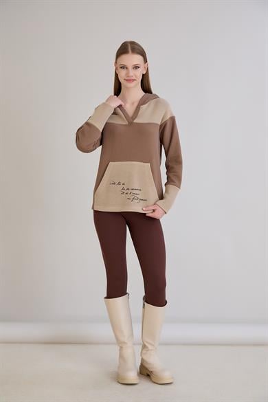 Kanguru Cepli Triko Garnili Sweatshirt Kahverengi