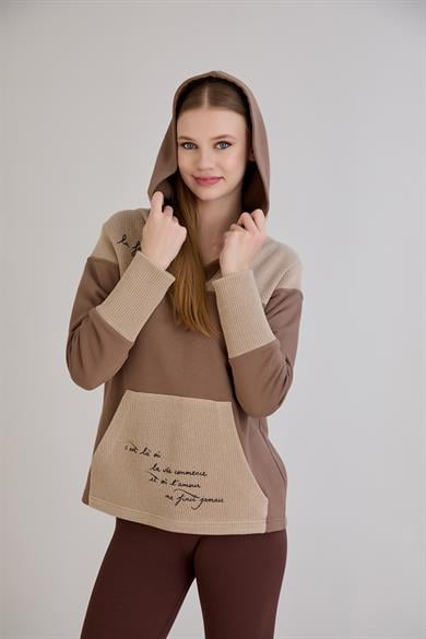 Kanguru Cepli Triko Garnili Sweatshirt Kahverengi