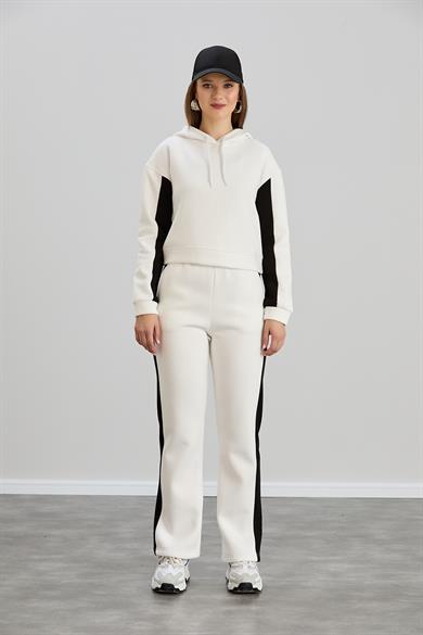 Kapşonlu Crop Sweat Takım Beyaz