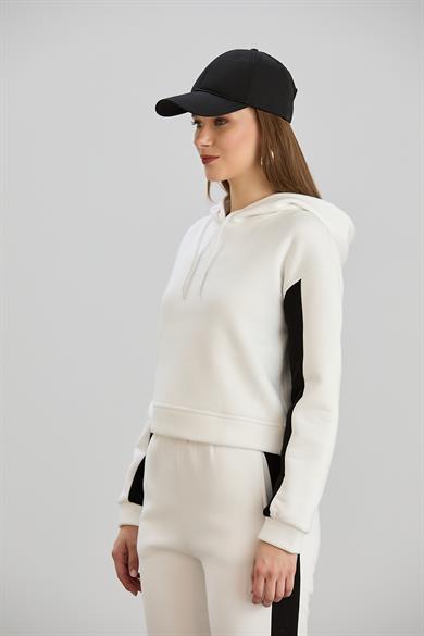 Kapşonlu Crop Sweat Takım Beyaz
