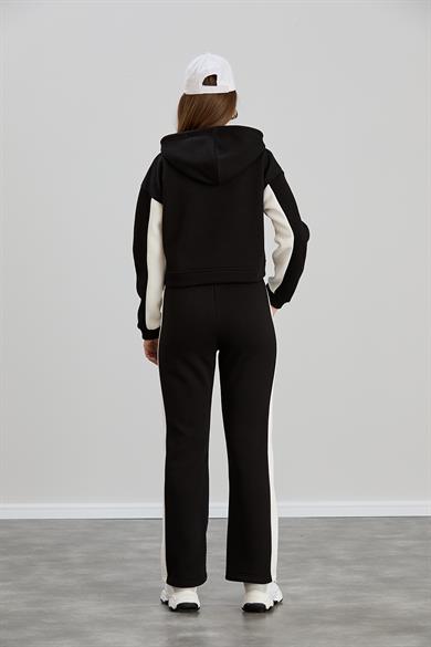 Kapşonlu Crop Sweat Takım Siyah