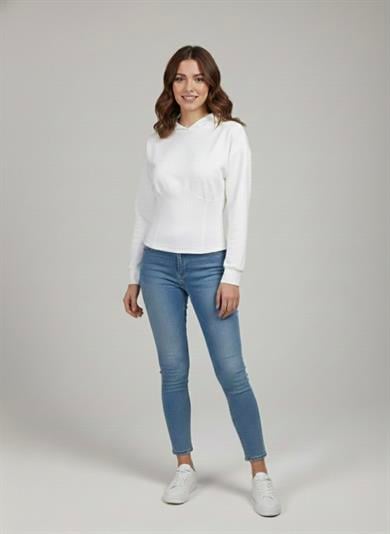 Kapşonlu İki İplik S-Shirt Ekru