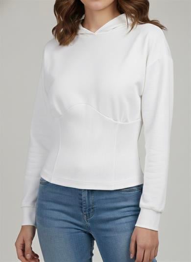 Kapşonlu İki İplik S-Shirt Ekru