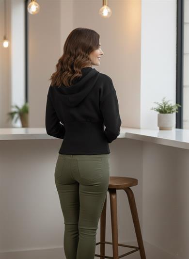 Kapşonlu İki İplik S-Shirt Siyah