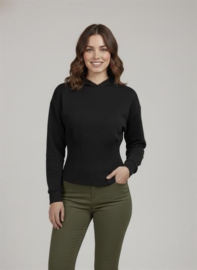 Kapşonlu İki İplik S-Shirt Siyah