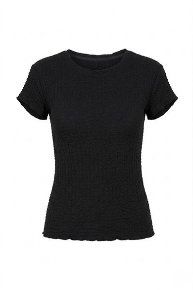 619- Karpıuz kollu bürümcük tshirt Siyah