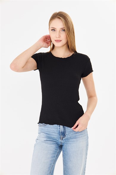 619- Karpıuz kollu bürümcük tshirt Siyah