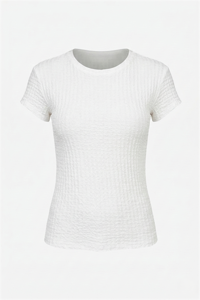 Karpuz Kollu Bürümcük Dokulu Fit Basic Tshirt Ekru