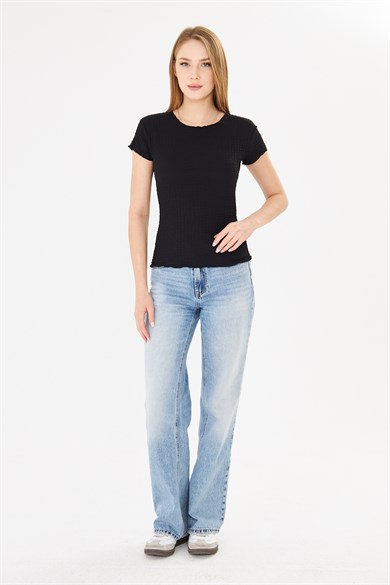 619- Karpıuz kollu bürümcük tshirt Siyah