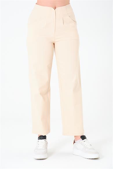Kemersiz Gabardin Pantolon Açık Bej