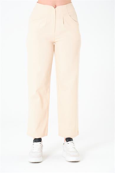 Kemersiz Gabardin Pantolon Açık Bej