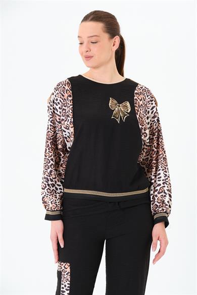 Leopar Garnili Gömlek ve Pantolon Takım Siyah