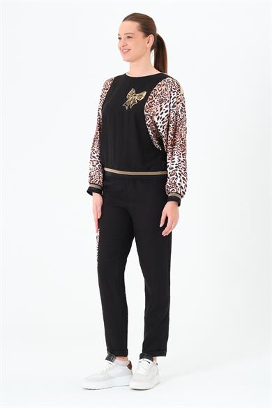 Leopar Garnili Gömlek ve Pantolon Takım Siyah