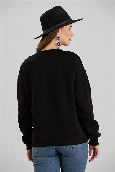 Nazar Boncuklu B. Yaka S-Shirt Siyah