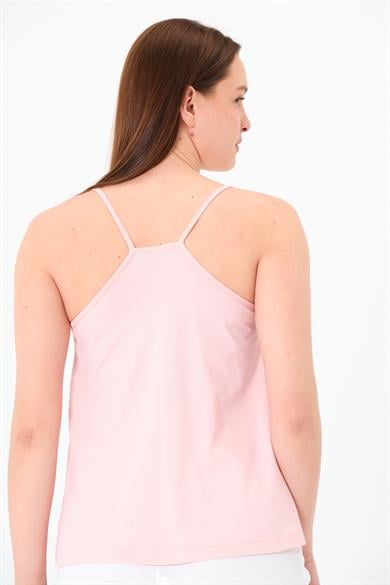 Ön Baskı  Büzgülü Atlet Pembe