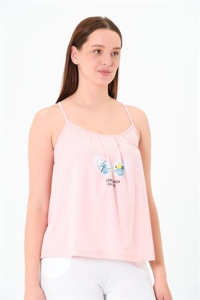 Ön Baskı  Büzgülü Atlet Pembe