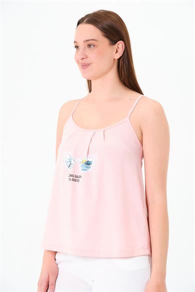 Ön Baskı  Büzgülü Atlet Pembe