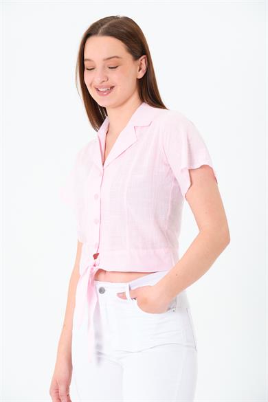 Önü Bağlamalı Gömlek Pembe