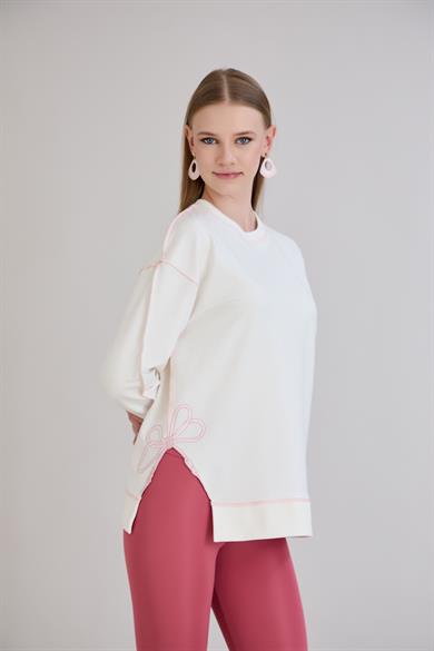 Overlok Dikişli Sweatshirt Ekru