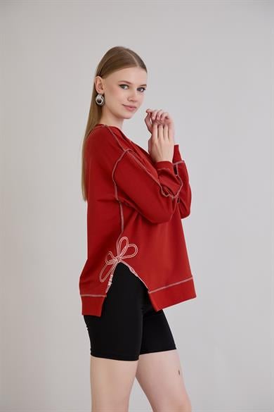 Overlok Dikişli Sweatshirt Kiremit